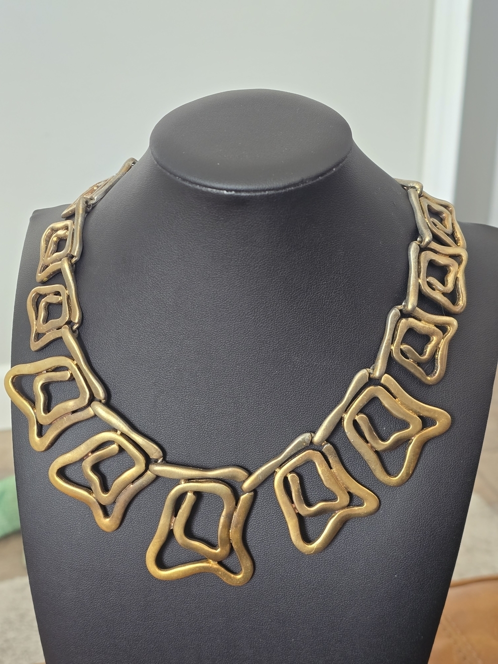 Vintage Gold Plated Sculptural Abstract Collar Necklace